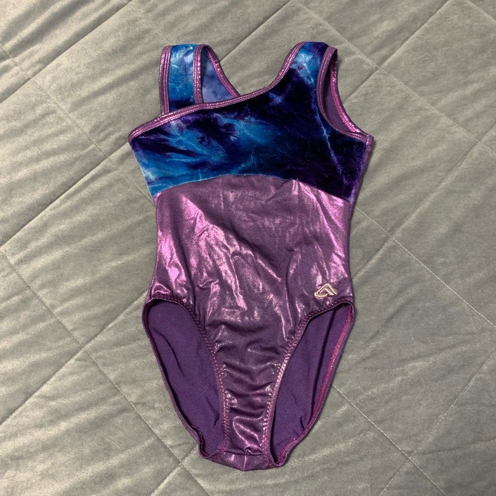 Aerials Girls Purple/Blue Crush Asymmetrical Shoulder Gymnastics Leotard